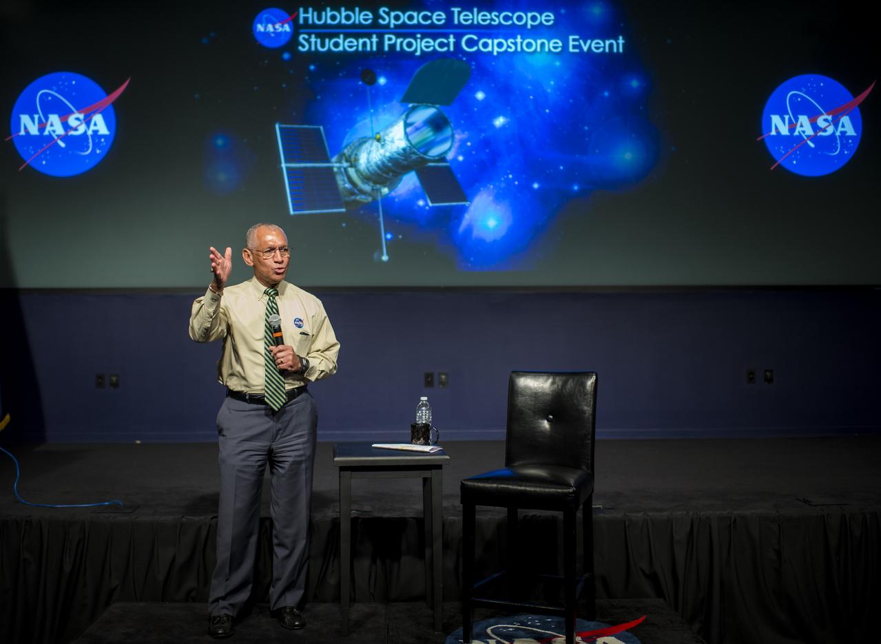 NASA Administrator Charles Bolden speaks to students from Mapletown Jr/Sr High School and Margaret Bell Middle School during the NASA Hubble Space Telescope (HST) Research Project Capstone Event in the James E. Webb Auditorium at NASA Headquarters on Monday, May 5, 2014. Administrator Bolden spoke about his involvement with the Hubble Space Telescope and took questions from the students. Photo Credit: (NASA/Joel Kowsky)