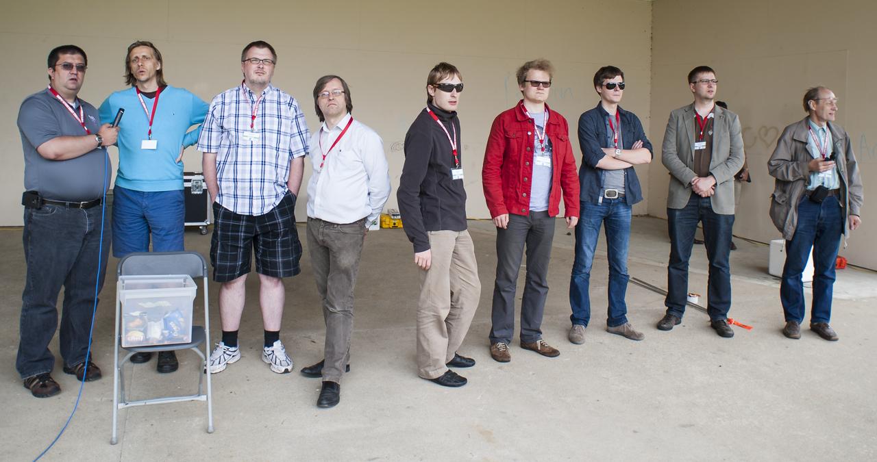 Team KuuKulgur watches as their robots attempt the level one competition during the 2014 NASA Centennial Challenges Sample Return Robot Challenge, Wednesday, June 11, 2014, at the Worcester Polytechnic Institute (WPI) in Worcester, Mass.   Eighteen teams are competing for a $1.5 million NASA prize purse. Teams will be required to demonstrate autonomous robots that can locate and collect samples from a wide and varied terrain, operating without human control. The objective of this NASA-WPI Centennial Challenge is to encourage innovations in autonomous navigation and robotics technologies. Innovations stemming from the challenge may improve NASA's capability to explore a variety of destinations in space, as well as enhance the nation's robotic technology for use in industries and applications on Earth. Photo Credit: (NASA/Joel Kowsky)