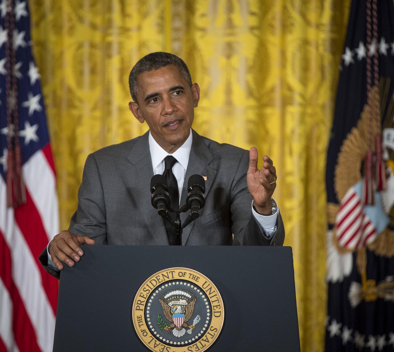 President Barack Obama delivers his remarks at the first ever White House Maker Faire, which brings together students, entrepreneurs, and everyday citizens who are using new tools and techniques to launch new businesses, learn vital skills in science, technology, engineering, and math (STEM), and fuel the renaissance in American manufacturing, at the White House, Wednesday, June 18, 2014 in Washington.  The President announced new steps the Administration and its partners are taking to support the ability of more Americans, young and old, to have to access to these tools and techniques and brings their ideas to life. Photo Credit: (NASA/Bill Ingalls)