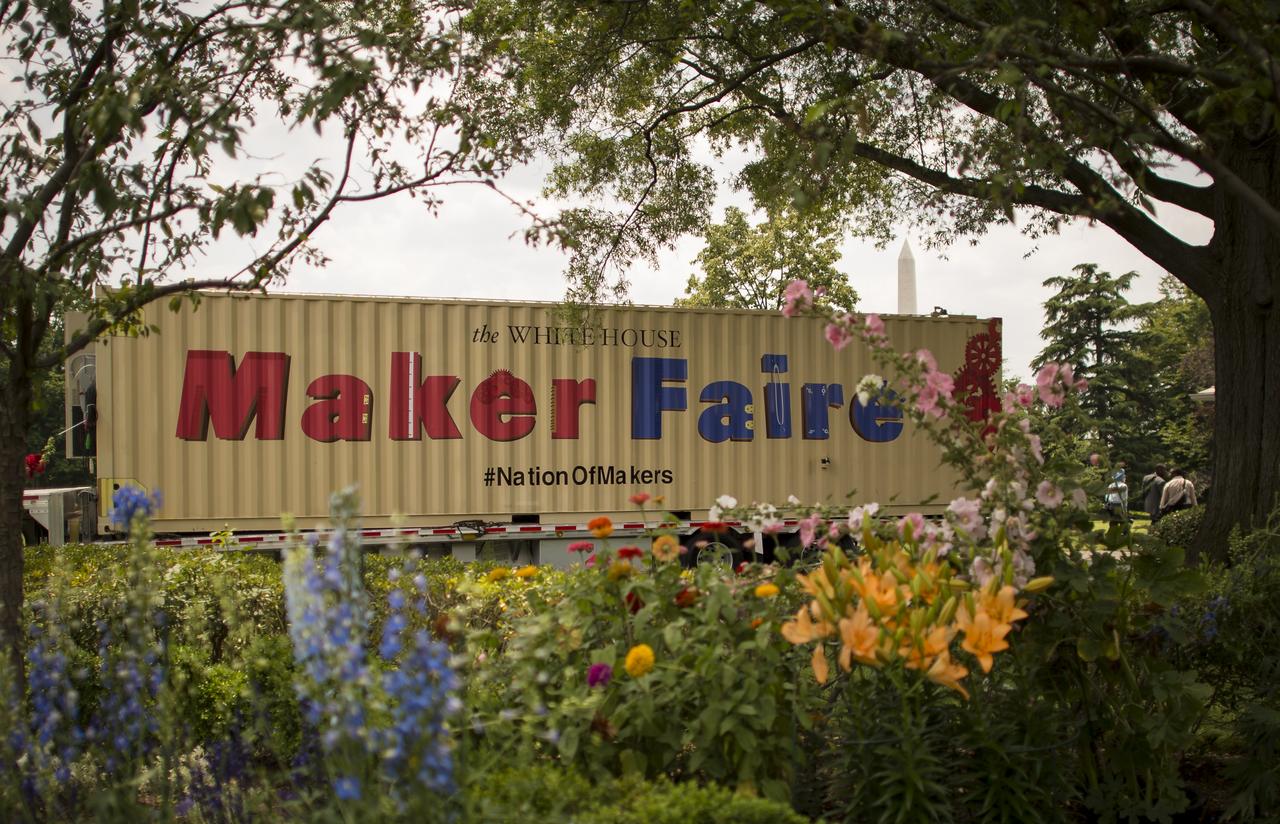 The Maker Faire trailer is seen outside the rose garden during the first ever White House Maker Faire, which brings together students, entrepreneurs, and everyday citizens who are using new tools and techniques to launch new businesses, learn vital skills in science, technology, engineering, and math (STEM), and fuel the renaissance in American manufacturing, at the White House, Wednesday, June 18, 2014 in Washington. The President announced new steps the Administration and its partners are taking to support the ability of more Americans, young and old, to have to access to these tools and techniques and brings their ideas to life. Photo Credit: (NASA/Bill Ingalls)