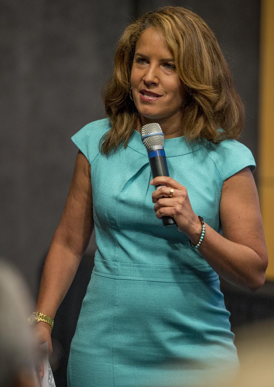Suzanne Malveaux, a correspondent with CNN, serves as a moderator at a panel discussion as part of an event celebrating the 50th Anniversary of the Civil Rights Act of 1964 on Monday, June 23, 2014 in the James E. Webb Auditorium at NASA Headquarters in Washington, DC. The event highlighted the influence of the Civil Rights Act on NASA. Photo Credit: (NASA/Joel Kowsky)