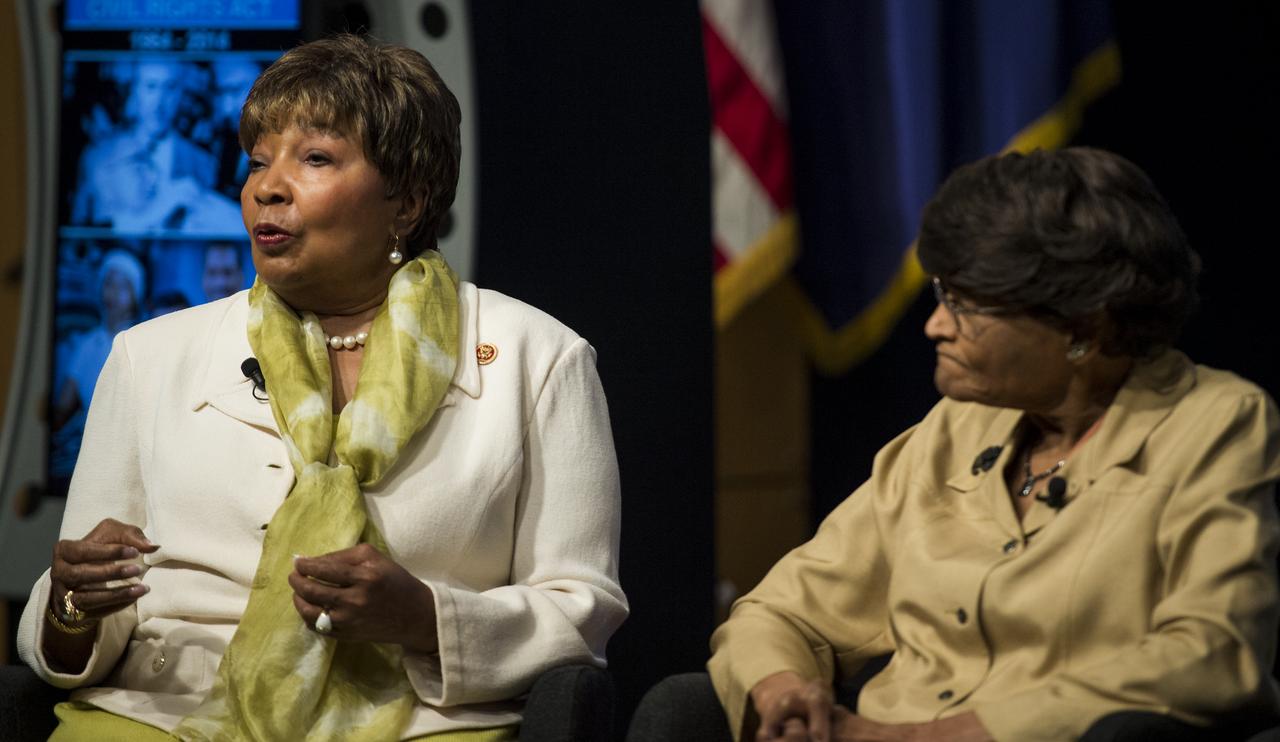 U.S. Representative Eddie Bernice Johnson, of Texas, speaks as part of a panel discussion at an event celebrating the 50th Anniversary of the Civil Rights Act of 1964 on Monday, June 23, 2014 in the James E. Webb Auditorium at NASA Headquarters in Washington, DC. The event highlighted the influence of the Civil Rights Act on NASA. Photo Credit: (NASA/Joel Kowsky)