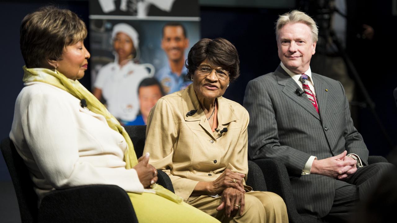 Dr. Harriet Jenkins, Former Assistant Administrator for Equal Opportunity Programs at NASA, center; speaks as part of a panel discussion at an event celebrating the 50th Anniversary of the Civil Rights Act of 1964 on Monday, June 23, 2014 in the James E. Webb Auditorium at NASA Headquarters in Washington, DC.  The event highlighted the influence of the Civil Rights Act on NASA. Photo Credit: (NASA/Joel Kowsky)