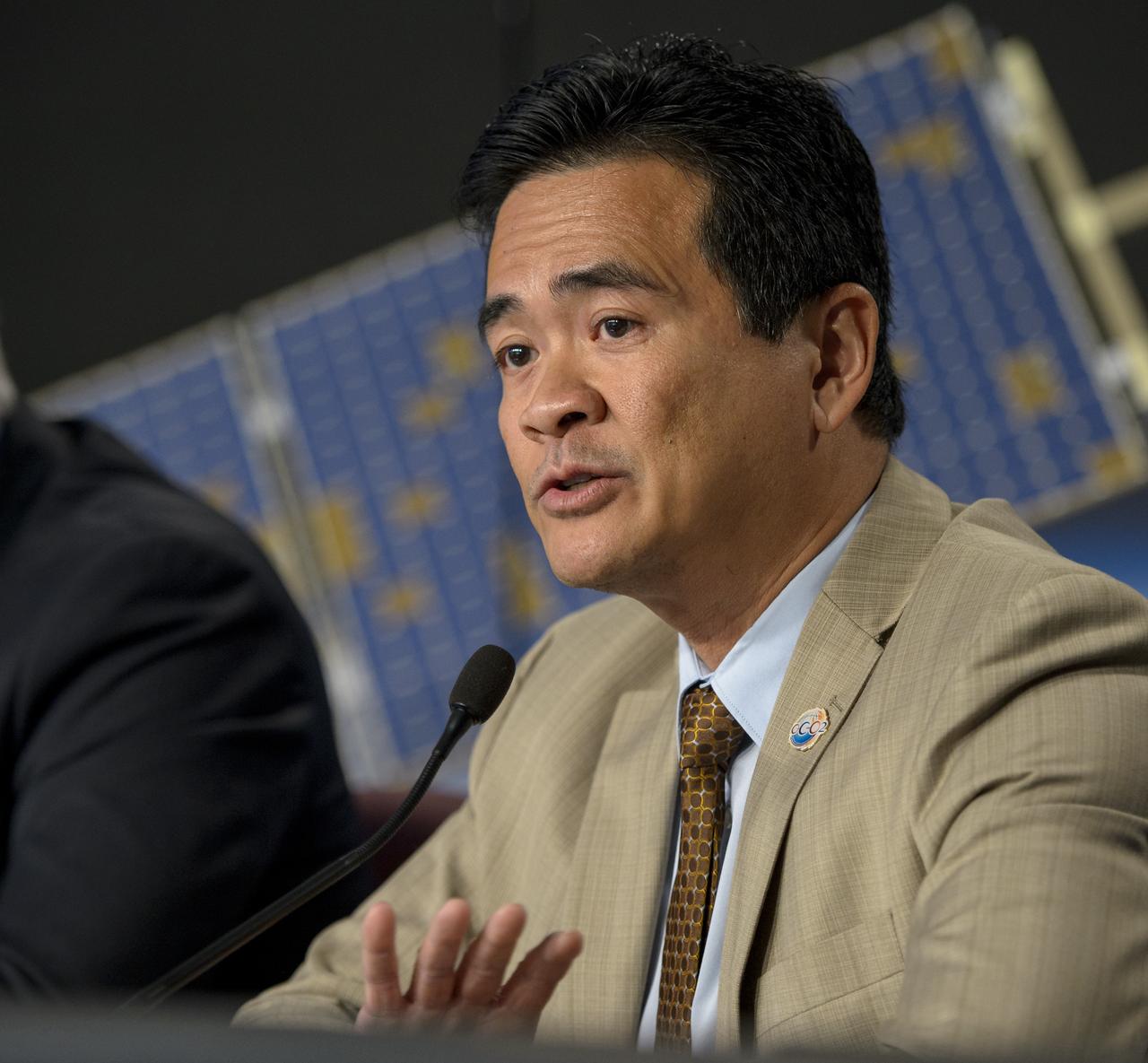 Ralph Basilio, OCO-2 project manager, JPL, discusses the Orbiting Carbon Observatory-2 (OCO-2), NASA’s first spacecraft dedicated to studying carbon dioxide, during a press briefing, Sunday, June 29, 2014, at the Vandenberg Air Force Base, Calif. OCO-2 will measure the global distribution of carbon dioxide, the leading human-produced greenhouse gas driving changes in Earth’s climate. OCO-2 is set to launch on July 1, 2014 at 2:59 a.m. PDT. Photo Credit: (NASA/Bill Ingalls)