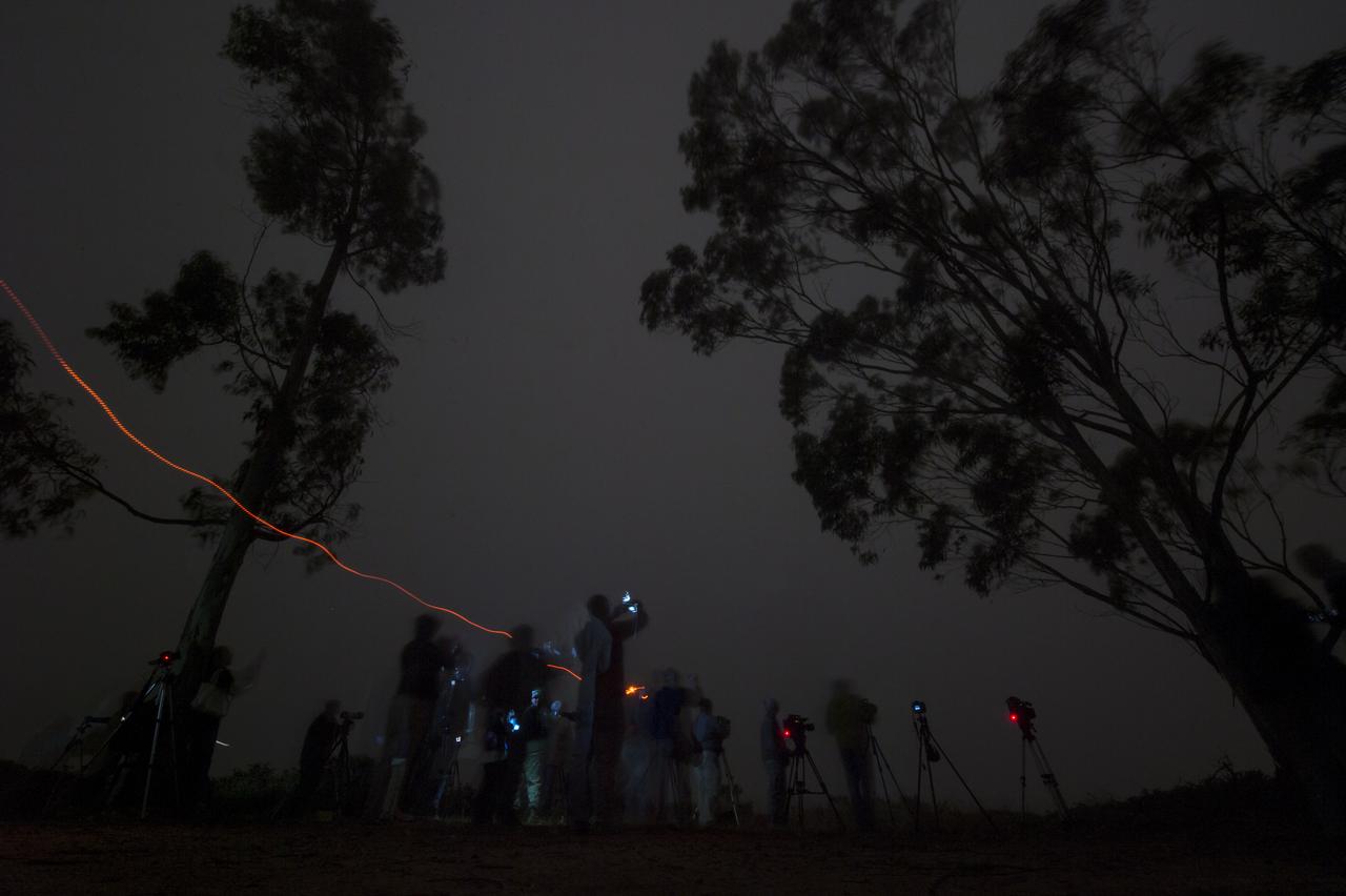 Members of the media are unable to see the launch of the United Launch Alliance Delta II rocket with the Orbiting Carbon Observatory-2 (OCO-2) satellite onboard due to heavy fog at Vandenberg Air Force Base, Calif. on Wednesday, July 2, 2014. OCO-2 launched at 2:56 a.m. PDT. OCO-2 will measure the global distribution of carbon dioxide, the leading human-produced greenhouse gas driving changes in Earth’s climate. Photo Credit: (NASA/Bill Ingalls)
