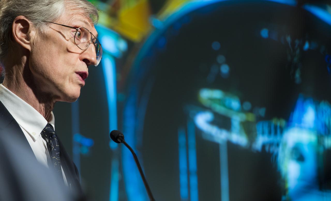 John Mather, Nobel Laureate and Project Scientist for the James Webb Space Telescope at NASA's Goddard Space Flight Center, speaks during a panel discussion on the search for life beyond Earth in the James E. Webb Auditorium at NASA Headquarters on Monday, July 14, 2014 in Washington, DC. The panel discussed how NASA's space-based observatories are making new discoveries and how the agency's new telescope, the James Webb Space Telescope, will continue this path of discovery after its schedule launch in 2018.   Photo Credit: (NASA/Joel Kowsky)