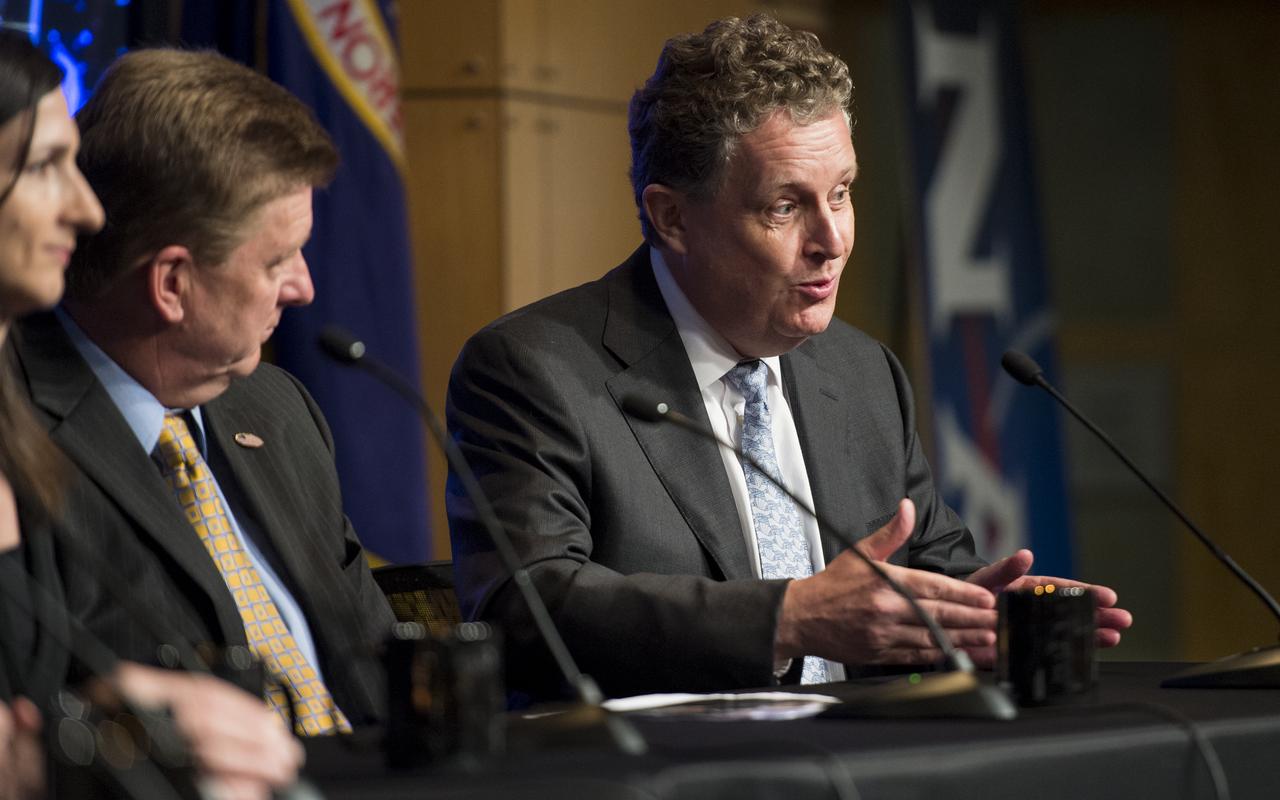 Matt Mountain, Director of the Space Telescope Science Institute and telescope scientist for the James Webb Space Telescope, speaks during a panel discussion on the search for life beyond Earth in the James E. Webb Auditorium at NASA Headquarters on Monday, July 14, 2014 in Washington, DC. The panel discussed how NASA's space-based observatories are making new discoveries and how the agency's new telescope, the James Webb Space Telescope, will continue this path of discovery after its schedule launch in 2018.   Photo Credit: (NASA/Joel Kowsky)
