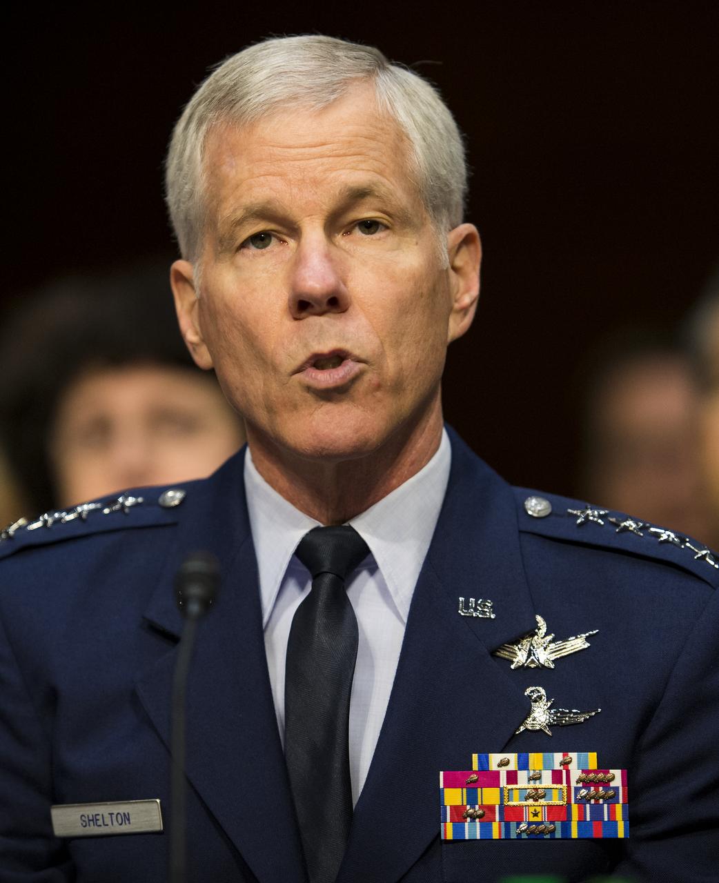 General William Shelton, Commander of the United States Air Force Space Command, delivers his opening statement during testimony in front of the Senate Subcommittee on Strategic Forces and Senate Committee on Commerce, Science, and Transportation on Wednesday, July 16, 2014, at the Hart Senate Office Building in Washington, DC. The Senate hearing focused on assured access to space.