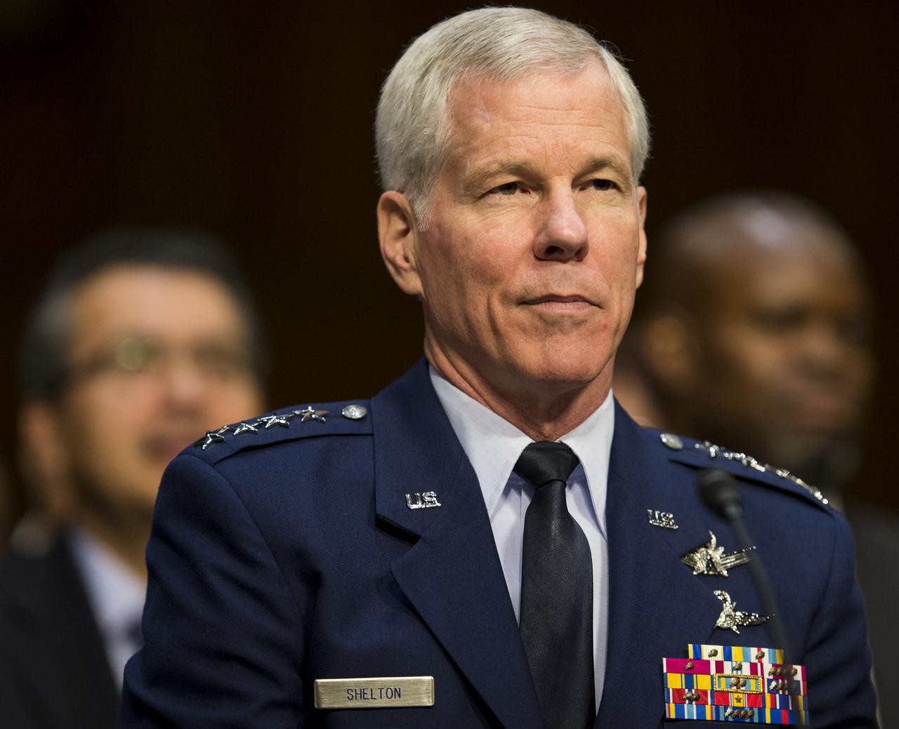 General William Sherlton, Commander of the United States Air Force Space Command, answers a question during testimony in front of the Senate Subcommittee on Strategic Forces and Senate Committee on Commerce, Science, and Transportation on Wednesday, July 16, 2014, at the Hart Senate Office Building in Washington, DC. The Senate hearing focused on assured access to space.