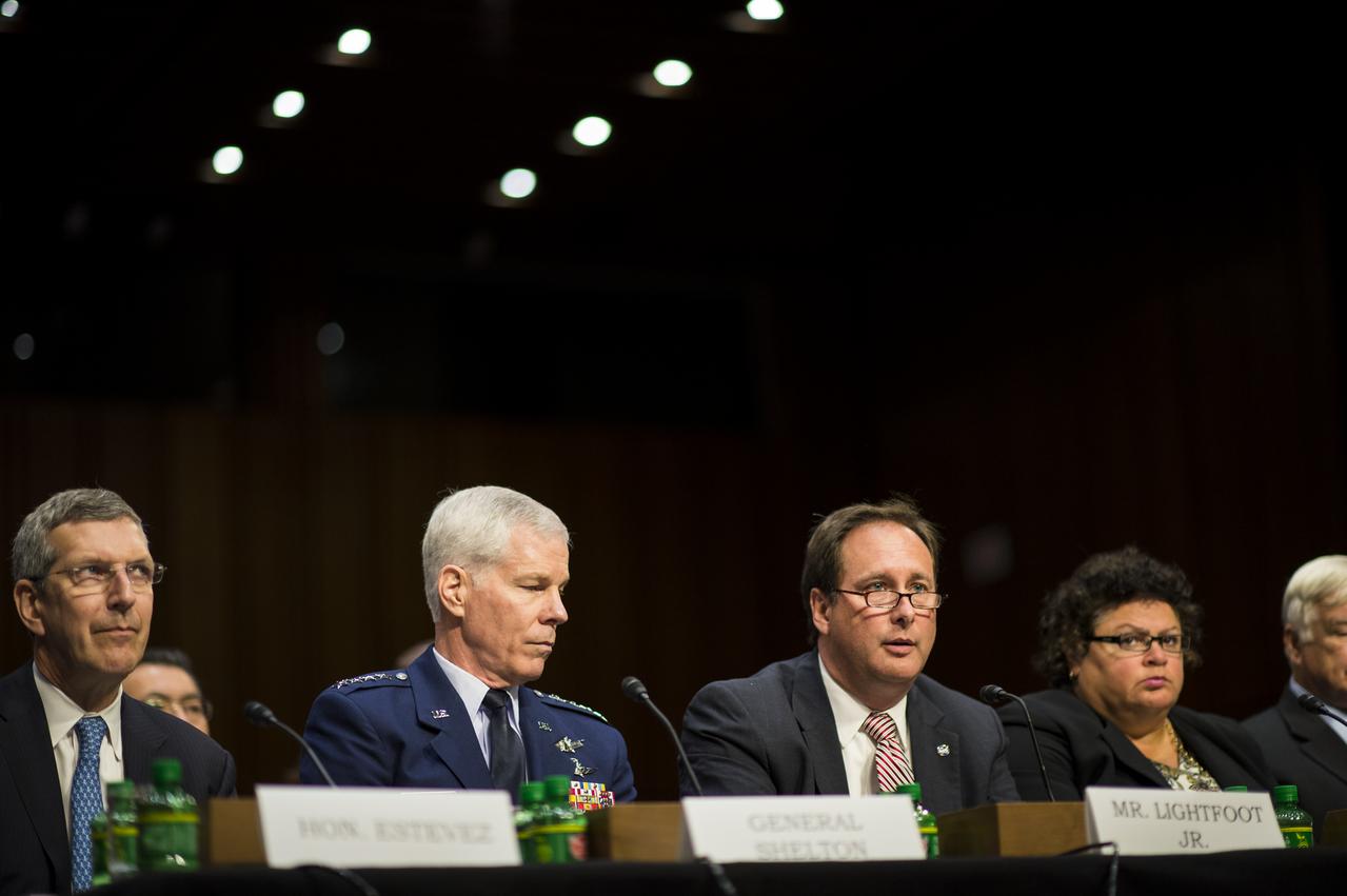 Robert Lightfoot, NASA Associate Administrator, third from left, answers a question during testimony in front of the Senate Subcommittee on Strategic Forces and Senate Committee on Commerce, Science, and Transportation on Wednesday, July 16, 2014, at the Hart Senate Office Building in Washington, DC. The Senate hearing focused on assured access to space.