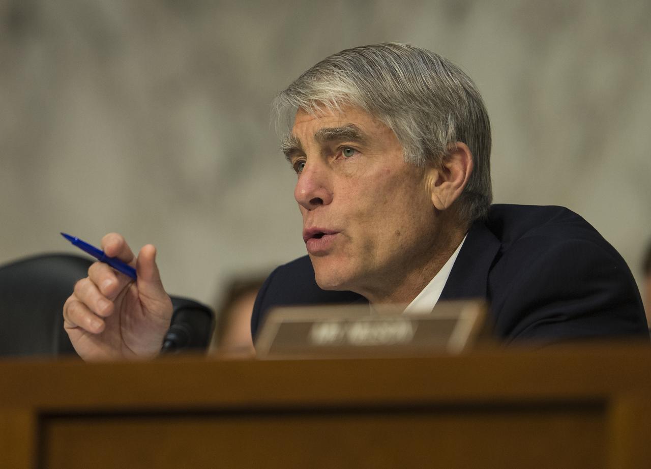 Sen. Mark Udall, D-CO, asks a question during a hearing in front of the Senate Subcommittee on Strategic Forces and Senate Committee on Commerce, Science, and Transportation on Wednesday, July 16, 2014, at the Hart Senate Office Building in Washington, DC. The Senate hearing focused on assured access to space.