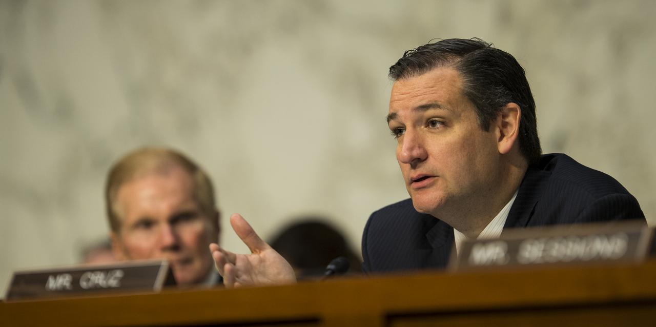Sen. Ted Cruz, R-Texas, asks a question during a hearing in front of the Senate Subcommittee on Strategic Forces and Senate Committee on Commerce, Science, and Transportation on Wednesday, July 16, 2014, at the Hart Senate Office Building in Washington, DC. The Senate hearing focused on assured access to space.