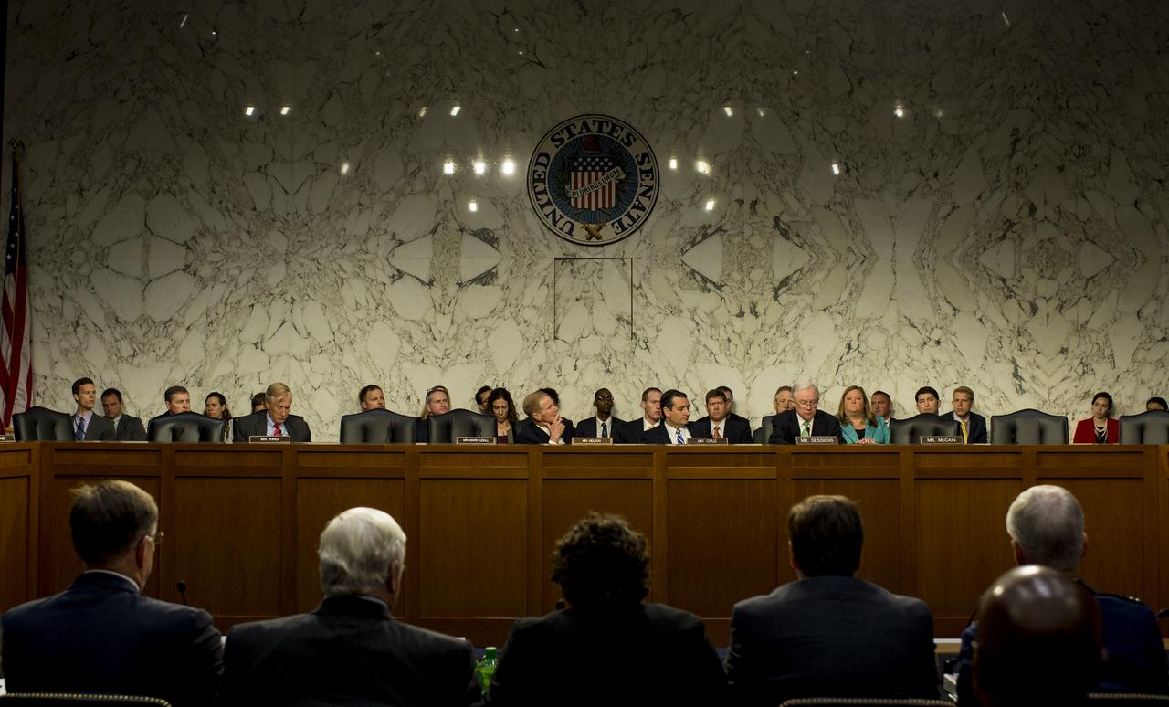 A general view of a hearing in front of the Senate Subcommittee on Strategic Forces and Senate Committee on Commerce, Science, and Transportation regarding assured access to space on Wednesday, July 16, 2014, at the Hart Senate Office Building in Washington, DC.