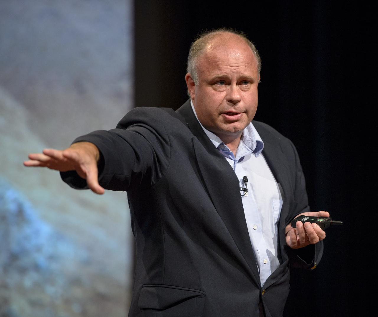 John Grant, geologist and long-term planner, Curiosity Mars Science Laboratory, discusses what we’ve learned from Curiosity and the other Mars rovers during a “Mars Up Close” panel discussion, Tuesday, August 5, 2014, at the National Geographic Society headquarters in Washington. Photo Credit: (NASA/Bill Ingalls)
