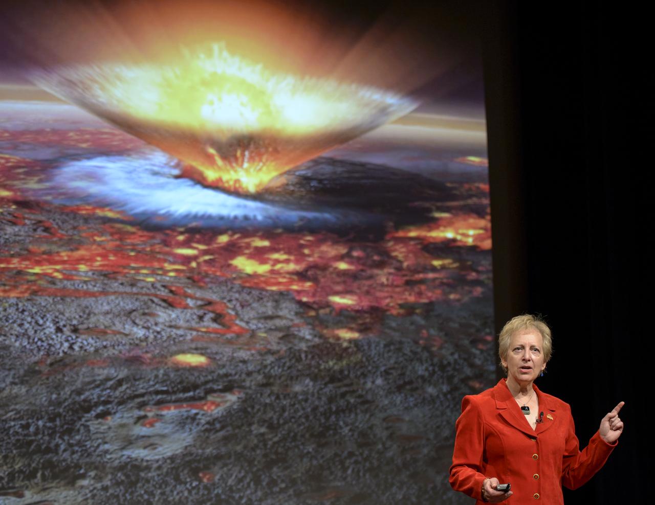 Pan Conrad, deputy principal investigator, Sample Analysis at Mars team, NASA‘s Goddard Space Flight Center, discusses what we’ve learned from Curiosity and the other Mars rovers during a “Mars Up Close” panel discussion, Tuesday, August 5, 2014, at the National Geographic Society headquarters in Washington. Photo Credit: (NASA/Bill Ingalls)
