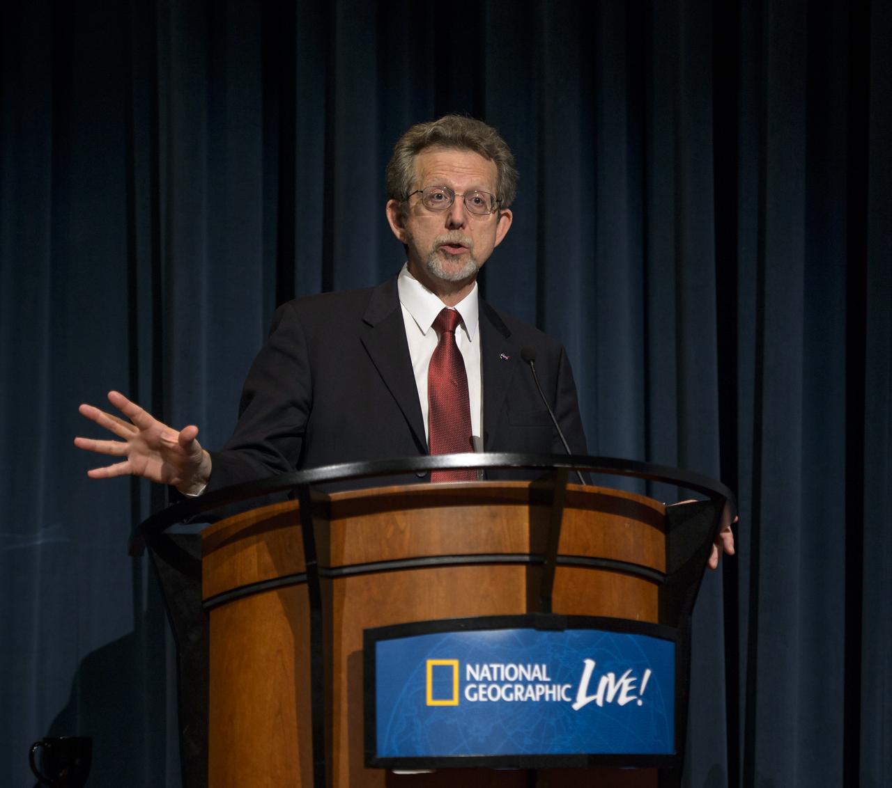 Dr. Jim Green, NASA‘s Planetary Science Division Director and Head of Mars Program, discusses what we’ve learned from Curiosity and the other Mars rovers during a “Mars Up Close” panel discussion, Tuesday, August 5, 2014, at the National Geographic Society headquarters in Washington. Photo Credit: (NASA/Bill Ingalls)