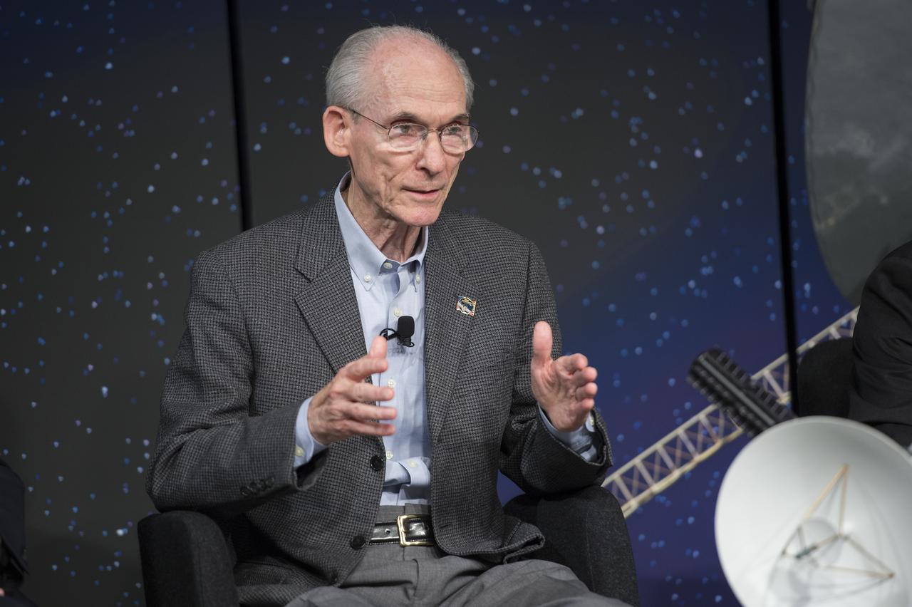Dr. Ed Stone, Voyager project scientist, speaks on a panel at the "New Horizons: The First Mission to the Pluto System and the Kuiper Belt" Event at NASA Headquarters in Washington, DC Monday, August 25, 2014. Scientists discussed how the first images of Pluto and its moons would be captured by the New Horizons spacecraft during a five month long reconnaissance flyby study starting in the summer of 2015. New Horizons launched on January 19, 2006 and is scheduled to make its closest approach to Pluto on July 14, 2015. Photo Credit: (NASA/Aubrey Gemignani)