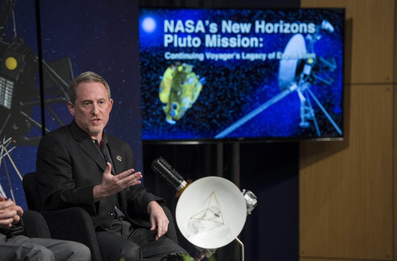 Dr. Alan Stern, New Horizons principal investigator, speaks on a panel at the "New Horizons: The First Mission to the Pluto System and the Kuiper Belt" Event at NASA Headquarters in Washington, DC Monday, August 25, 2014. Scientists discussed how the first images of Pluto and its moons would be captured by the New Horizons spacecraft during a five month long reconnaissance flyby study starting in the summer of 2015. New Horizons launched on January 19, 2006 and is scheduled to make its closest approach to Pluto on July 14, 2015. Photo Credit: (NASA/Aubrey Gemignani)