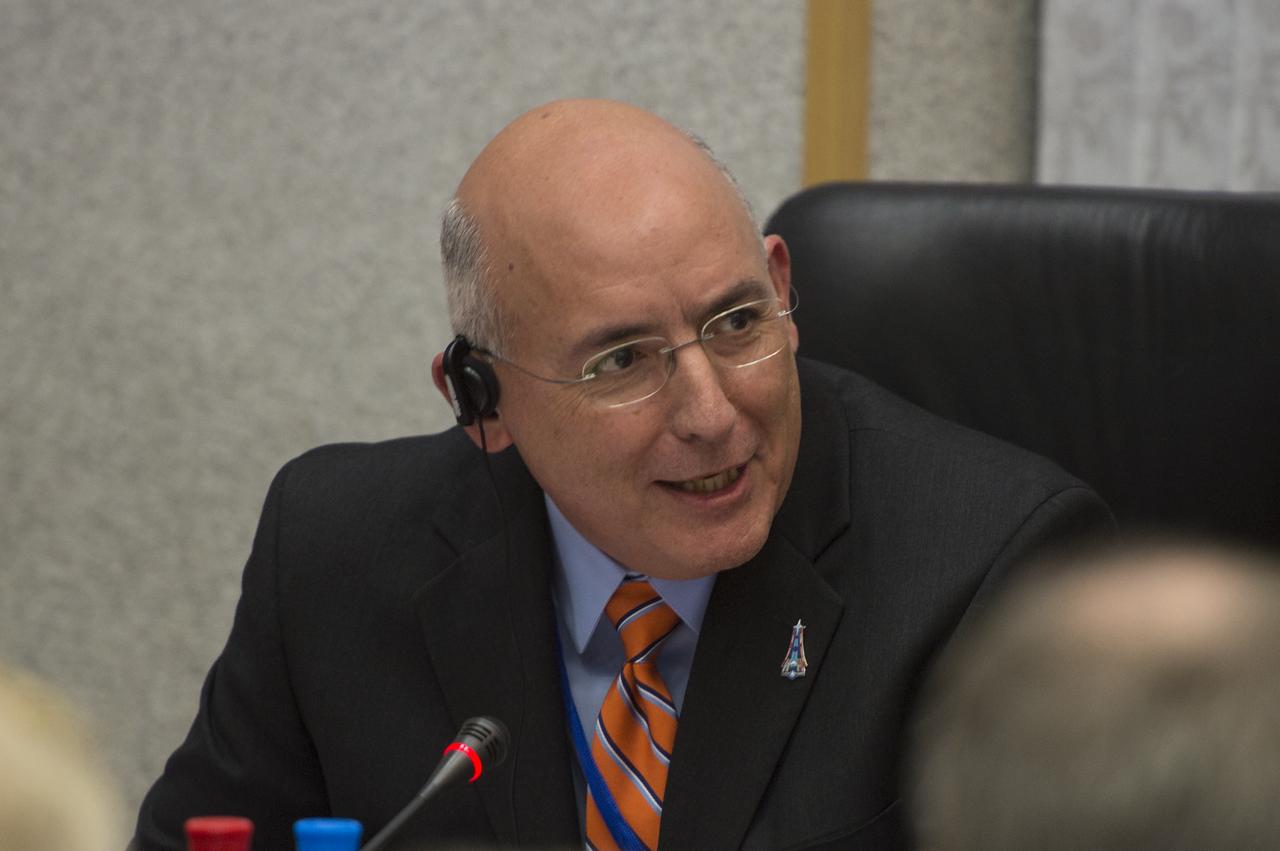 Michael Suffredini, NASA International Space Station Program Manager, speaks during the State Commission meeting to approve the Soyuz launch of Expedition 41 to the International Space Station, Wednesday, Sept. 24, 2014, at the Cosmonaut Hotel in Baikonur, Kazakhstan. The mission is set to launch Sept. 26 from the Baikonur Cosmodrome.  Photo Credit: (NASA/Aubrey Gemignani)