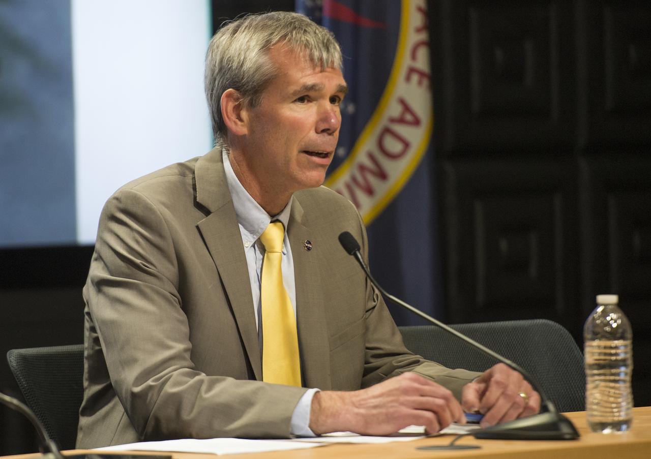 Bill Wrobel, director of NASA's Wallops Flight Facility is seen during a press conference held after a mishap occurred during the launch of the Antares rocket, with the Cygnus cargo spacecraft aboard, Tuesday, Oct. 28, 2014, NASA Wallops Flight Facility, Virginia. Cygnus was on its way to rendezvous with the space station. The Antares rocket lifted off to start its third resupply mission to the International Space Station, but suffered a catastrophic anomaly shortly after liftoff at 6:22 p.m. EDT. Photo Credit: (NASA/Joel Kowsky)
