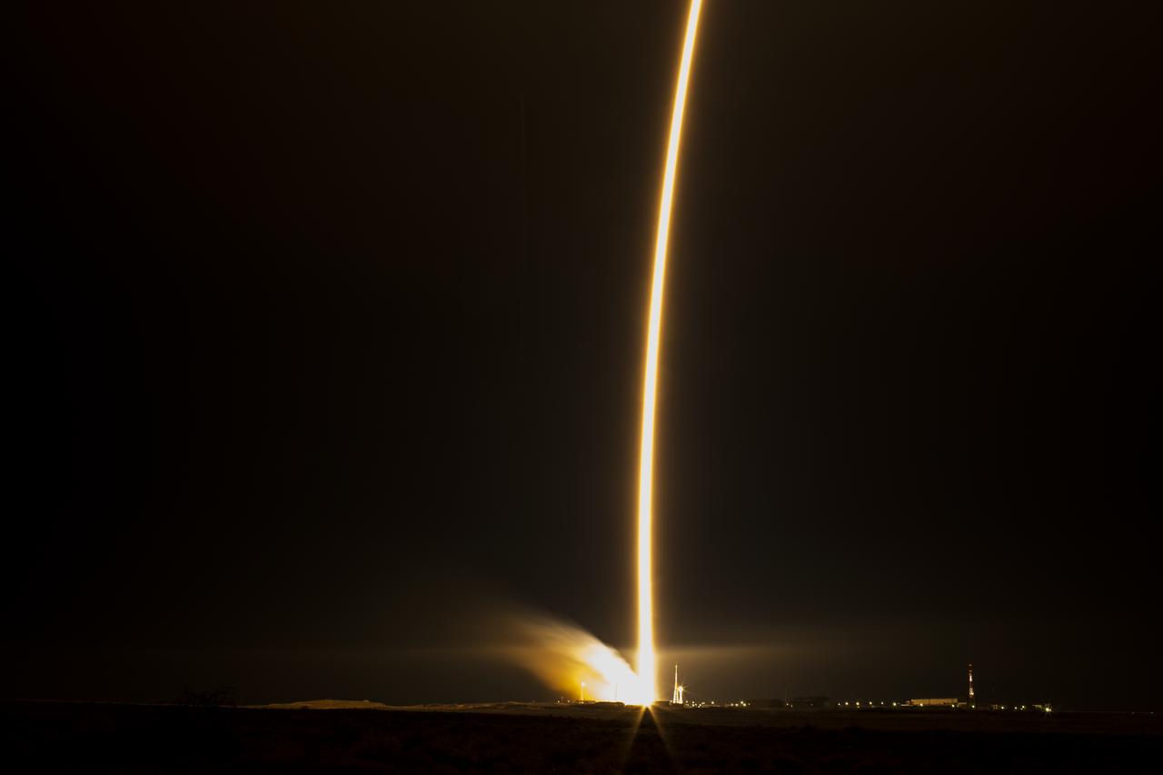 The Soyuz TMA-15M rocket launches from the Baikonur Cosmodrome in Kazakhstan on Monday, Nov. 24, 2014 as seen in this long exposure carrying Expedition 42 Soyuz Commander Anton Shkaplerov of the Russian Federal Space Agency (Roscosmos), Flight Engineer Terry Virts of NASA, and Flight Engineer Samantha Cristoforetti of the European Space Agency (ESA) into orbit to begin their five and a half month mission on the International Space Station.  (Photo Credit: NASA/Aubrey Gemignani)