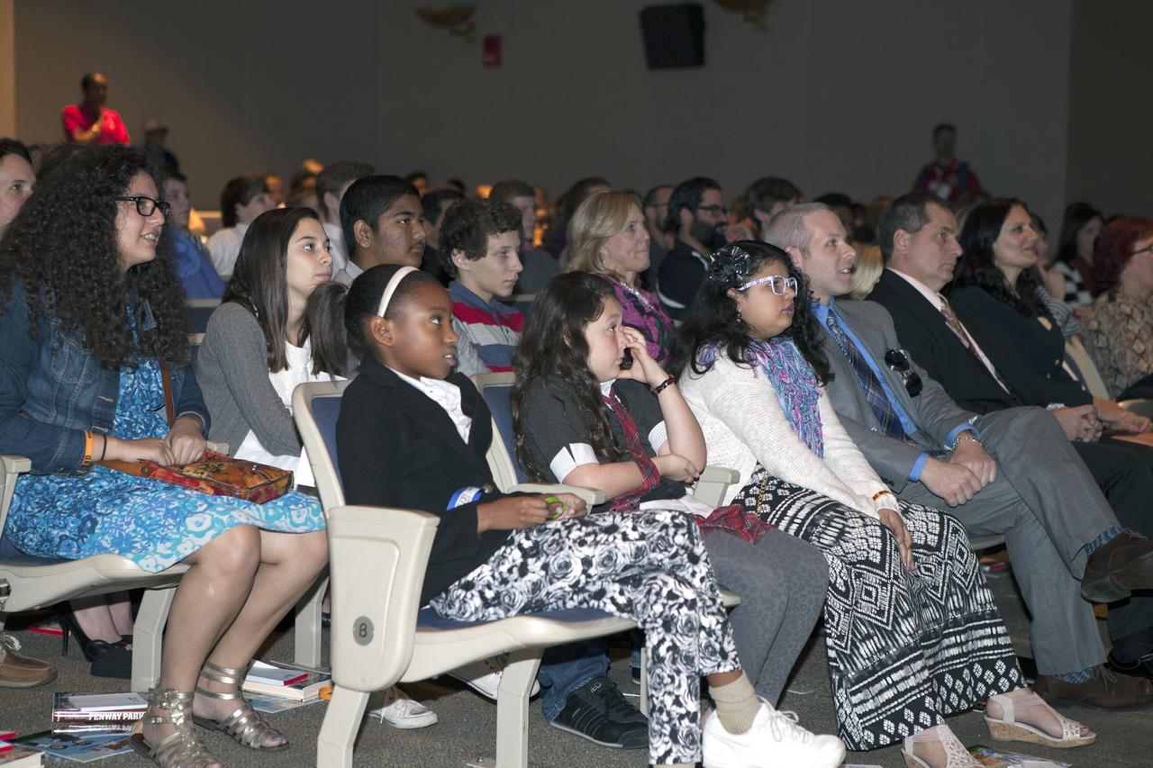 CAPE CANAVERAL, Fla. – Students, parents and guests attend the 2015 Celebrate Literacy Week Florida PSA Awards program inside the Astronaut Encounter Theater at NASA’s Kennedy Space Center in Florida. The event, hosted by the Florida Department of Education, announced the winners from elementary, middle, and high school students that best encouraged literacy and its connection to space careers. Photo credit: NASA/Ben Smegelsky