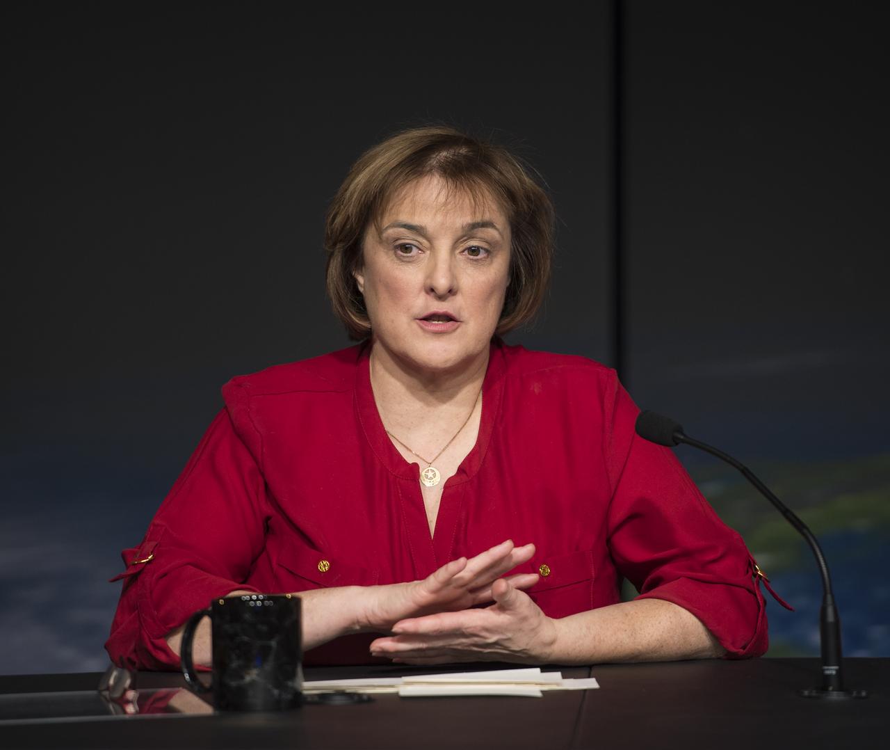 Christine Bonniksen, SMAP program executive with the Science Mission Directorate’s Earth Science Division at NASA Headquarters speaks during a briefing about the upcoming launch of the Soil Moisture Active Passive (SMAP) mission, Thursday, Jan. 08, 2015, at NASA Headquarters in Washington DC. The mission is scheduled for a Jan. 29 launch from Vandenberg Air Force Base in California, and will provide the most accurate, highest-resolution global measurements of soil moisture ever obtained from space. The data will be used to enhance scientists' understanding of the processes that link Earth's water, energy and carbon cycles. Photo Credit: (NASA/Aubrey Gemignani)