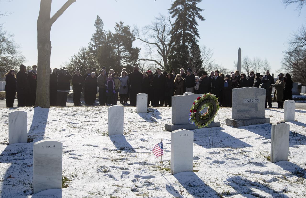 NASA Administrator Charles Bolden speaks to NASA personnel and others during a wreath laying ceremony as part of NASA's Day of Remembrance, Wednesday, Jan. 28, 2015, at Arlington National Cemetery in Arlington, Va.  The wreaths were laid in memory of those men and women who lost their lives in the quest for space exploration.  Photo Credit: (NASA/Joel Kowsky)