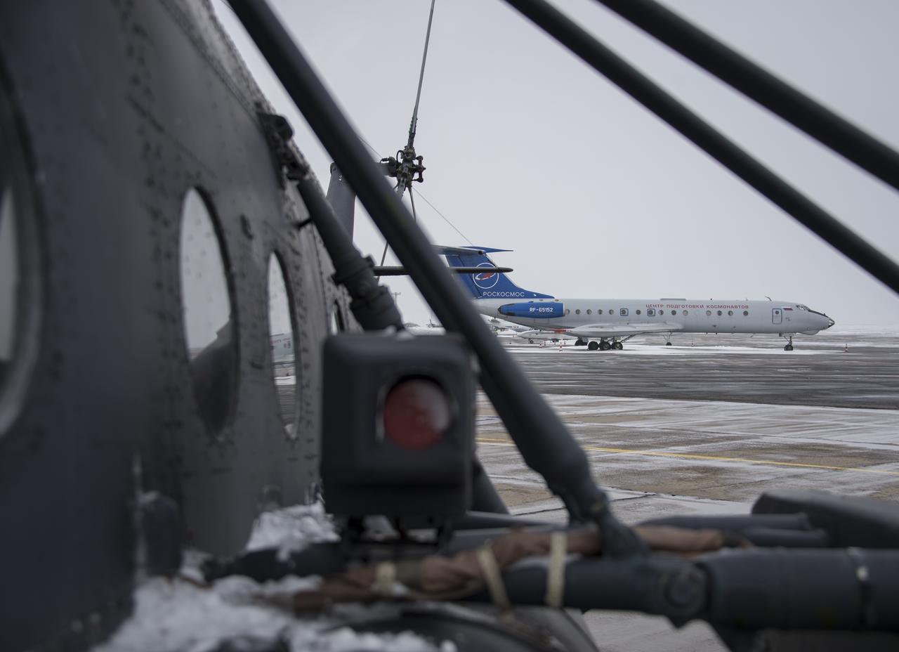 The Gargarin Cosmonaut Traning Center (GCTC) airplane is seen from a Russian MI-8 Helicopter a day before the Soyuz TMA-14M spacecraft landing with Expedition 42 commander Barry Wilmore of NASA, Alexander Samokutyaev of the Russian Federal Space Agency (Roscosmos) and Elena Serova of Roscosmos Wednesday, March 11, 2015 in Karaganda, Kazakhstan. NASA Astronaut Wilmore, Russian Cosmonauts Samokutyaev and Serova are returning after almost six months onboard the International Space Station where they served as members of the Expedition 41 and 42 crews. Photo Credit: (NASA/Bill Ingalls)