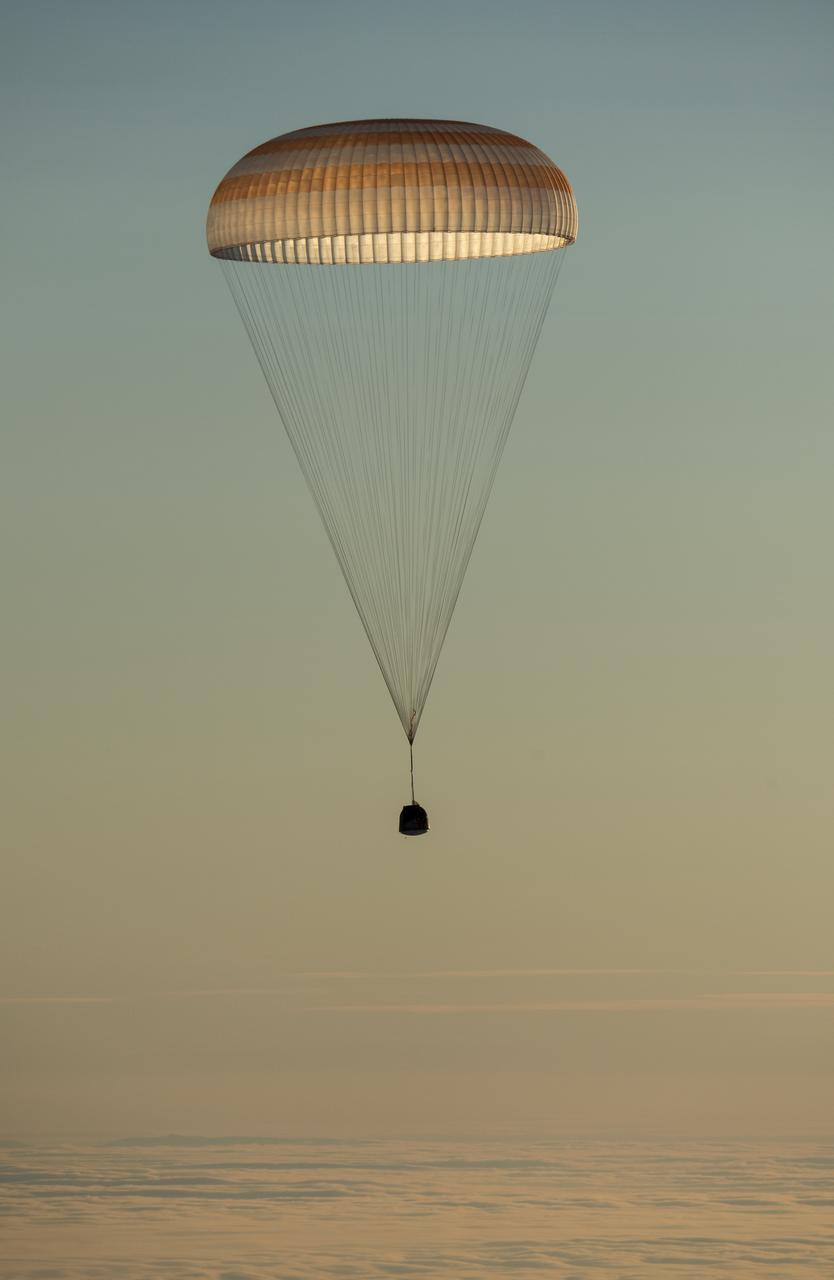 The Soyuz TMA-14M spacecraft is seen as it lands with Expedition 42 commander Barry Wilmore of NASA, Alexander Samokutyaev of the Russian Federal Space Agency (Roscosmos) and Elena Serova of Roscosmos near the town of Zhezkazgan, Kazakhstan on Thursday, March 12, 2015. NASA Astronaut Wilmore, Russian Cosmonauts Samokutyaev and Serova are returning after almost six months onboard the International Space Station where they served as members of the Expedition 41 and 42 crews. Photo Credit: (NASA/Bill Ingalls)