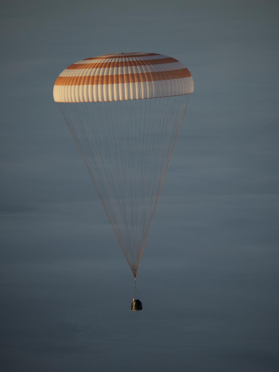 The Soyuz TMA-14M spacecraft is seen as it lands with Expedition 42 commander Barry Wilmore of NASA, Alexander Samokutyaev of the Russian Federal Space Agency (Roscosmos) and Elena Serova of Roscosmos near the town of Zhezkazgan, Kazakhstan on Thursday, March 12, 2015. NASA Astronaut Wilmore, Russian Cosmonauts Samokutyaev and Serova are returning after almost six months onboard the International Space Station where they served as members of the Expedition 41 and 42 crews. Photo Credit: (NASA/Bill Ingalls)