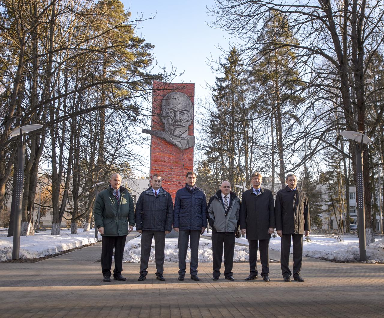Expedition 43 backup crew members: Jeff Williams of NASA, left, Alexei Ovchinin and Sergei Volkov of of the Russian Federal Space Agency (Roscosmos), pose for a photograph with Expedition 43 prime crew members: NASA Astronaut Scott Kelly, and Russian Cosmonauts Gennady Padalka, and Mikhail Kornienko of Roscosmos prior to departing the Gagarin Cosmonaut Training Center (GCTC) in Star City, Russia, for Baikonur, Kazakhstan, Saturday, March 14, 2015. The Expedition 43 crew is preparing for their launch to the International Space Station in the Soyuz TMA-16M spacecraft from the Baikonur Cosmodrome in Kazakhstan March 28, Kazakh time. As the one-year crew, Kelly and Kornienko will return to Earth on Soyuz TMA-18M in March 2016. Photo Credit: (NASA/Bill Ingalls)