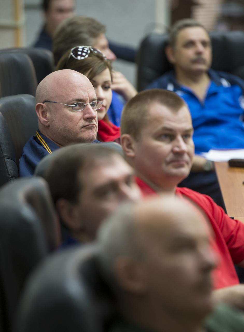 Expedition 43 NASA Astronaut Scott Kelly, left, along with fellow prime crew members: Russian Cosmonauts Gennady Padalka, and Mikhail Kornienko of the Russian Federal Space Agency (Roscosmos) and backup crew members Jeff Williams of NASA, Alexey Ovchinin, and Sergei Volkov of Roscosmos attend the ISS Russian Segment Safety briefing, Thursday, March 19, 2015 at Cosmonaut Hotel in Baikonur, Kazakhstan. Kelly, Padalka, and Kornienko are preparing for launch to the International Space Station in their Soyuz TMA-16M spacecraft from the Baikonur Cosmodrome in Kazakhstan March 28, Kazakh time. As the one-year crew, Kelly and Kornienko will return to Earth on Soyuz TMA-18M in March 2016. Photo Credit: (NASA/Bill Ingalls)
