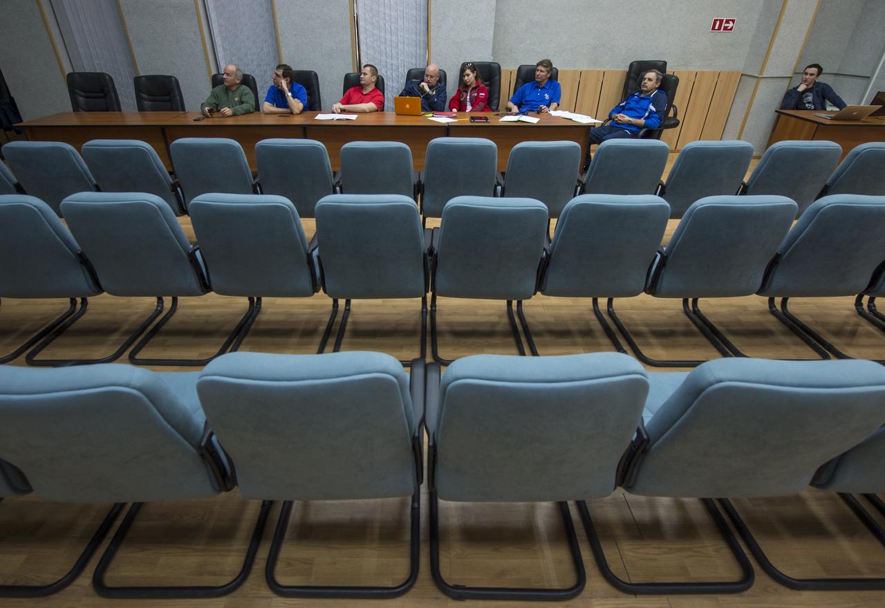 Expedition 43 backup crew members: Jeff Williams of NASA, left, Sergei Volkov, Alexey Ovchinin, of the Russian Federal Space Agency (Roscosmos), and prime crew members: NASA Astronaut Scott Kelly, Russian Cosmonauts Gennady Padalka, and Mikhail Kornienko of Roscosmos attend the ISS Russian Segment Safety briefing, Thursday, March 19, 2015 at Cosmonaut Hotel in Baikonur, Kazakhstan. Kelly, Padalka, and Kornienko are preparing for launch to the International Space Station in their Soyuz TMA-16M spacecraft from the Baikonur Cosmodrome in Kazakhstan March 28, Kazakh time. As the one-year crew, Kelly and Kornienko will return to Earth on Soyuz TMA-18M in March 2016. Photo Credit: (NASA/Bill Ingalls)