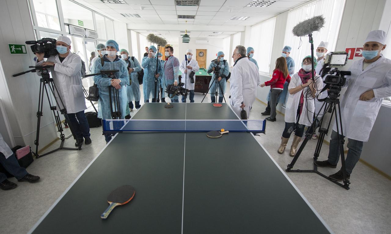 Media wait to be escorted to the next event during the Expedition 43 prime and backup crew media day on Saturday, March 21, 2015 at the Cosmonaut Hotel in Baikonur, Kazakhstan. Expedition 43 NASA Astronaut Scott Kelly, and Russian Cosmonauts Gennady Padalka, and Mikhail Kornienko of the Russian Federal Space Agency (Roscosmos) are scheduled to launch to the International Space Station in the Soyuz TMA-16M spacecraft from the Baikonur Cosmodrome in Kazakhstan March 28, Kazakh time (March 27 Eastern time.) As the one-year crew, Kelly and Kornienko will return to Earth on Soyuz TMA-18M in March 2016. Photo Credit: (NASA/Bill Ingalls)