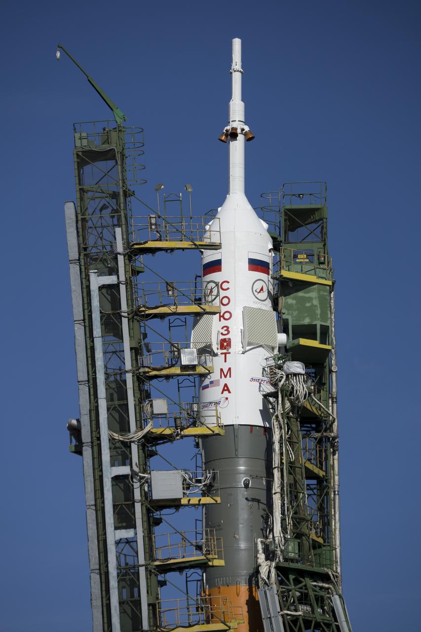 The Soyuz TMA-16M spacecraft is seen after is was rolled out by train to the launch pad at the Baikonur Cosmodrome, Kazakhstan, Wednesday, March 25, 2015. NASA Astronaut Scott Kelly, and Russian Cosmonauts Mikhail Kornienko, and Gennady Padalka of the Russian Federal Space Agency (Roscosmos) are scheduled to launch to the International Space Station in the Soyuz TMA-16M spacecraft from the Baikonur Cosmodrome in Kazakhstan March 28, Kazakh time (March 27 Eastern time.) As the one-year crew, Kelly and Kornienko will return to Earth on Soyuz TMA-18M in March 2016.  Photo Credit (NASA/Victor Zelentsov)