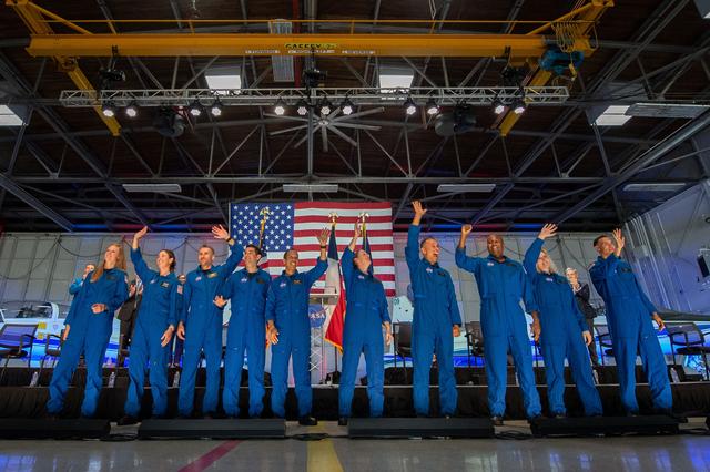 NASA image: NASA announced its 2021 astronaut candidate class on Dec. 6, 2021. The 10 candidates, pictured here in an event at Ellington Field near NASAâ€™s Johnson Space Center in Houston are Nichole Ayers, Christopher Williams, Luke Delaney, Jessica Wittner, Anil M