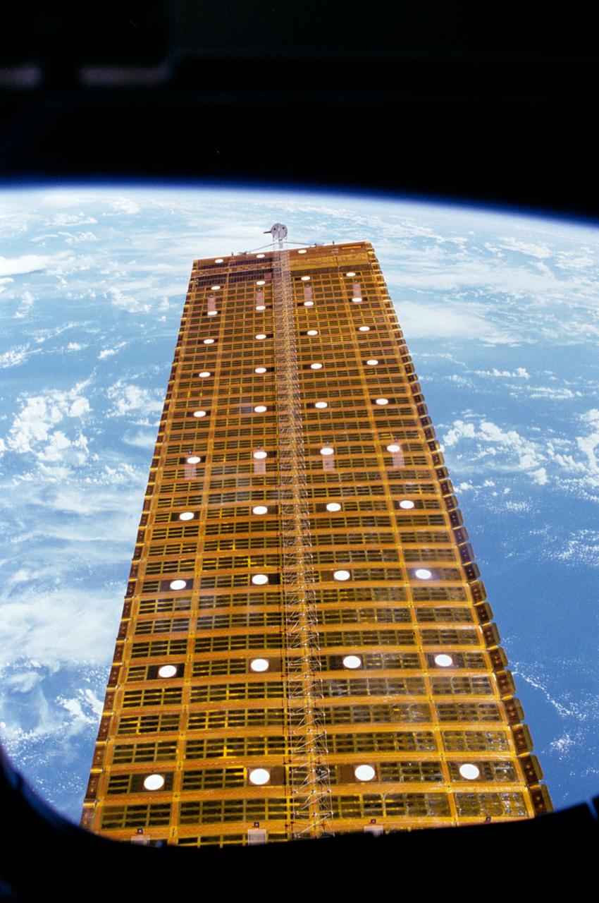 Scene of an extended solar array experiment (SAE) panel during the OAST-1 experiment. View was shot from the orbiter window by one of the STS 41-D crewmembers.