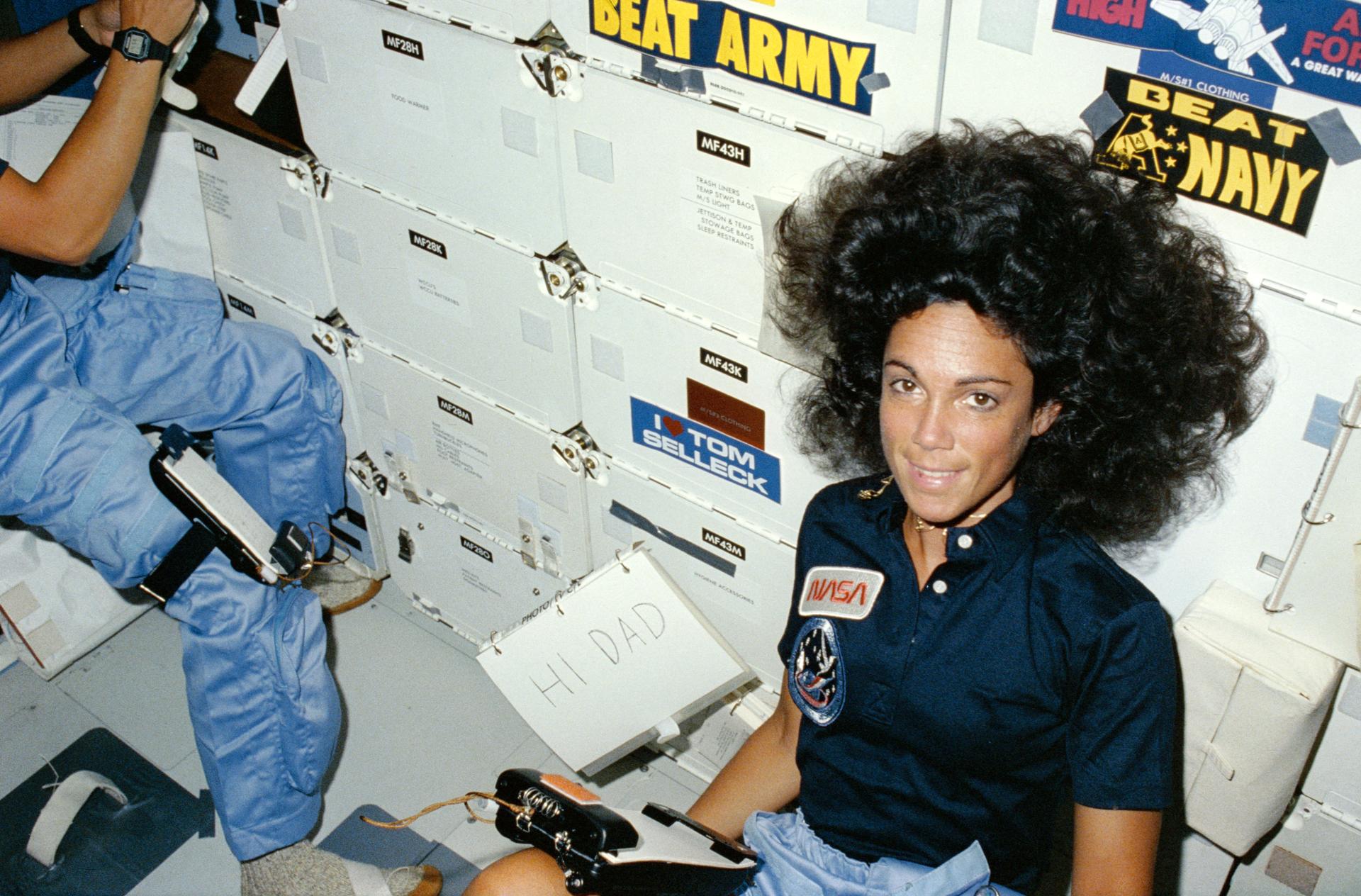 Judy Resnik on board Discovery for STS-41D