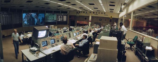 Wide angle view of the Flight control room of Mission control center