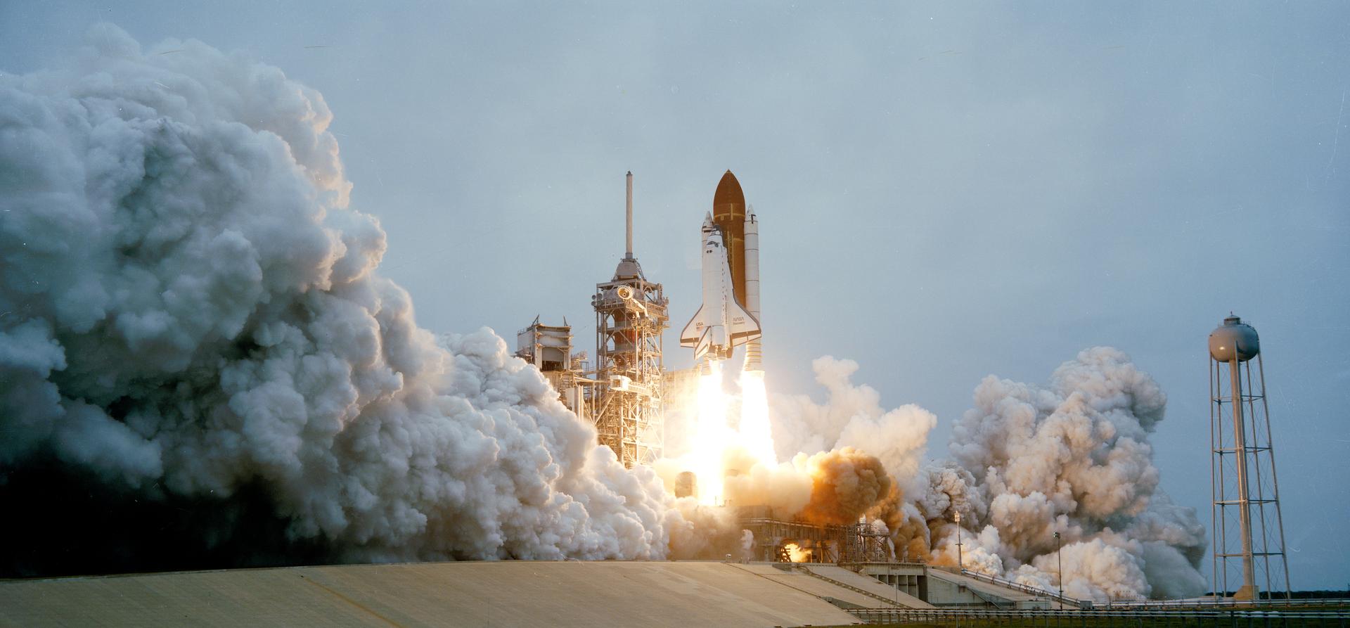 STS-51D lifts off from the launch pad at Kennedy Space Center