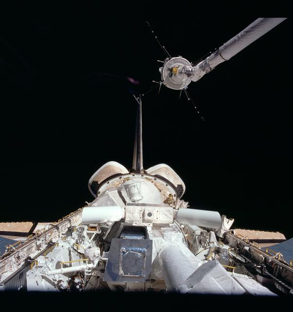 NASA image: View of the Challenger's payload bay and the Plasma Diagnostic package