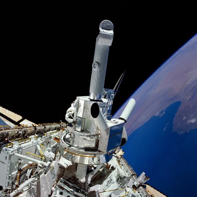 View of Spacelab 2 pallet in the open payload bay