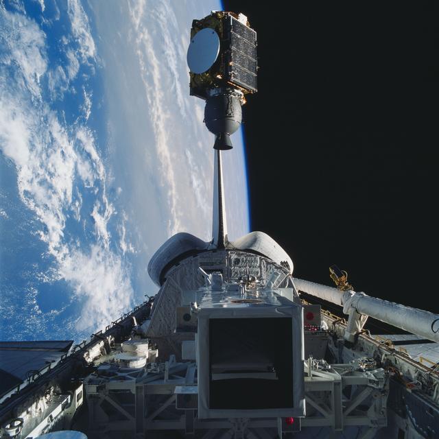 NASA image: Arabsat communications satellite deploying from Discovery's payload bay