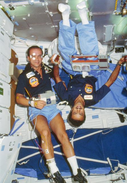 NASA image: Payload specialists Baudry and Al-Saud in the middeck