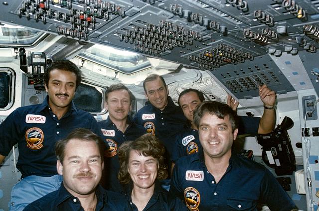 NASA image: STS 51-G crew photo on the flight deck