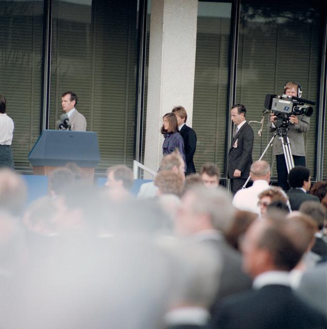 NASA image: Barbara Morgan, 51-L backup payload specialist, at Memorial service
