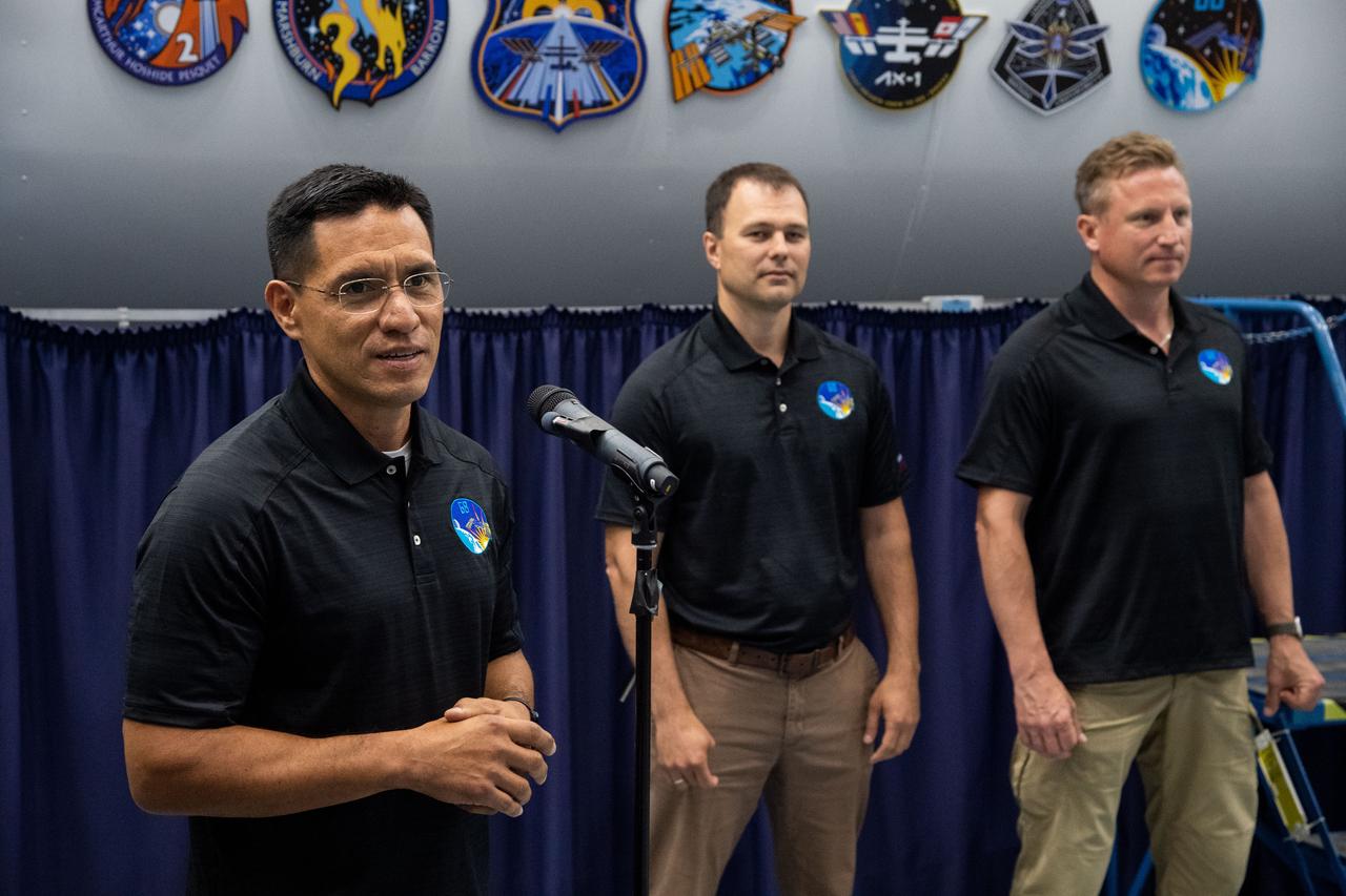 NASA Astronaut Frank Rubio addresses his instructors and crew trainers in a ceremony at the Space Vehicle Mockup Facility at NASA's Johnson Space Center in Houston.