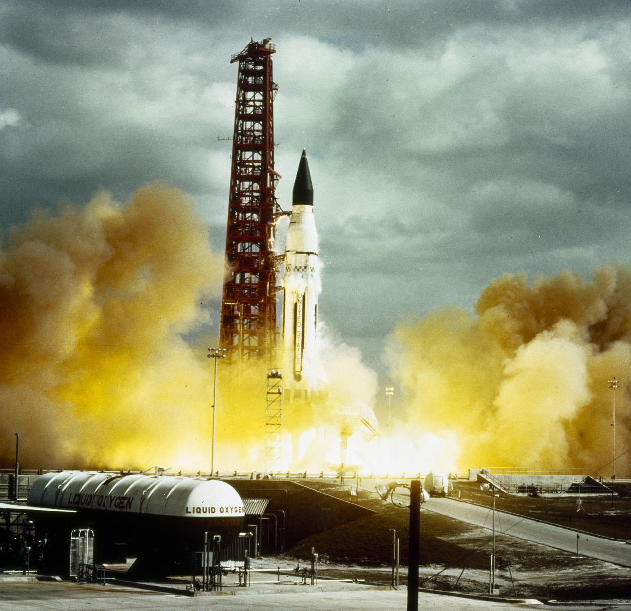 Developed at MSFC under the direction of Dr. Wernher von Braun, the SA-5 incorporated a Saturn I, Block II engine. Launched on January 29, 1964, SA-5 was the first two stage (Block II) Saturn with orbital capability and performed the first test of Instrument Unit and successful stage separation. Block II vehicles had two live stages, and were basically in the two-stage configuration of the Saturn I vehicle. There were marked changes between the Block I and II versions. The Block II S-I stage had eight fins added for greater aerodynamic stability in the lower atmosphere. All Block II H-1 engines had a thrust of 188,000 pounds each for a combined thrust over 1,500,000 pounds. The Block II second stage (S-IV) had six RL-10 hydrogen-oxygen engines, each producing a thrust of 15,000 pounds for a total combined thrust of 90,000 pounds. A motion picture camera capsule loated on stage I was successful recovered.