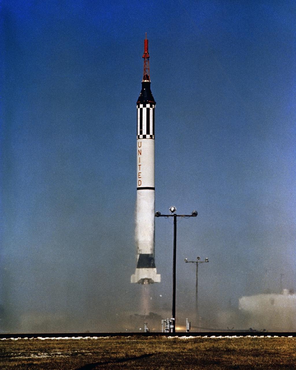 Test 5111 Missile MR1-A at liftoff.  Reference PL-60-83896. Item 1.2-23.